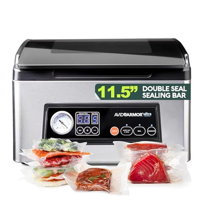 Avid Armor USV32 Chamber Vacuum Sealer Machine – 11.5" Sealing Bar, Glass Lid, Seal Meats, Soups, Sauces & Liquids, Marinate in Minutes, Sous Vide Ready, Accessory Hose Included, Stainless Steel