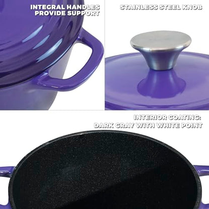 Flavehc Dutch Oven Pot with Lid 1.8 qt Cast Iron Dutch Oven for Bread Baking Purple Enameled Cast Iron Rice Pot with Handels