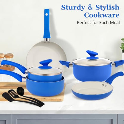 PRAMEDIA 12-Piece Pots and Pans Set Nonstick, Ceramic Cookware Set with Stay-Cool Bakelite Handles, Non-Toxic Induction Cooking Set, Cobalt Blue Kitchen Essentials, PFOA & PTFE Free