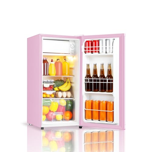 Seaoola 3.1 Cu.Ft Mini Fridge with Freezer for Dorm, Single Door, Pink