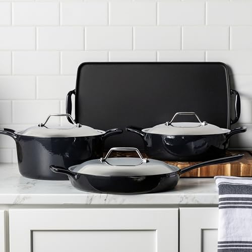 All-Clad Cast Iron Braiser Pan, 4 Qt Enameled Cast Iron Casserole Pan with Lid, Grill, Oven Safe up to 650F, Compatible with All Stovetops (Gas, Electric & Induction), Easy-Clean, Cookware, Black