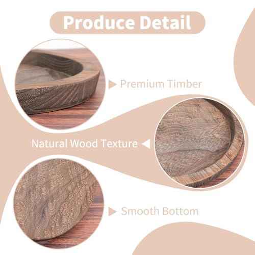 Mulaibdin 2 Pcs Decorative Serving Trays, Wooden Coffee Table Tray Set of 2, Candle Holder Home Decor Round Tray for Farmhouse Kitchen Counter Bathroom Living Room Decor (Brown)