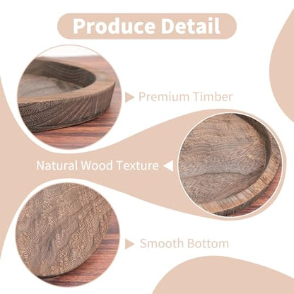 Mulaibdin 2 Pcs Decorative Serving Trays, Wooden Coffee Table Tray Set of 2, Candle Holder Home Decor Round Tray for Farmhouse Kitchen Counter Bathroom Living Room Decor (Brown)