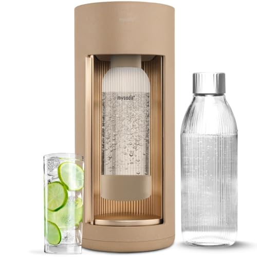 Mysoda Glassy Sparkling Water Maker + 1L Glass & 1L Plastic Bottles - Latte
