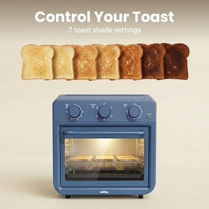 SMIRLY 6-in-1 Air Fryer Toaster Oven Combo, 27QT Convection Oven Countertop, 1800W Oven for Toast, Roast, Bake, Reheat, Broil, Warm, Fits up to a 4 lb Turkey, 12" Pizza, 6 Toast, Blue