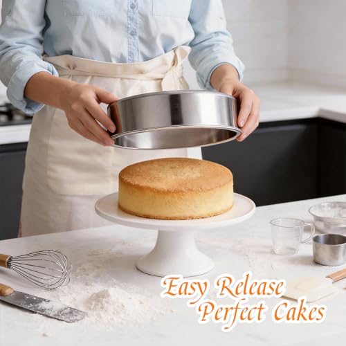 tifanso Set of 3 Stainless Steel Cake Pans - 8 Inch Round Layer Cake Baking Pan Molds, Stackable Even Heating Baking Set, Dishwasher Safe Bakeware Tins for Home Bakers, Birthday Party Wedding