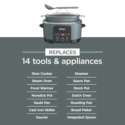Ninja® 14-in-1 PossibleCooker™ PRO | 8.5qt, Sous Vide, Proof, Bake, & Steam Multicooker | Slow Cooker, Dutch Oven | Glass Lid & Integrated Spoon | Nonstick, Oven Safe Pot 500°F | Sea Salt Gray |MC1001