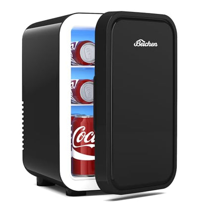 BEICHEN Mini Fridge, 6 Liter / 8 Can Small Refrigerator for Bedroom, Car, Office & Dorm, 110V AC/DC Portable Thermoelectric Cooler & Warmer for Skincare, Food, Drinks, Black