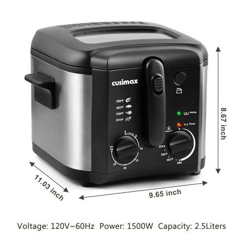 CUSIMAX Electric Deep Fryer with Basket for Home Use 2.5L Capacity