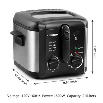 CUSIMAX Electric Deep Fryer with Basket for Home Use 2.5L Capacity