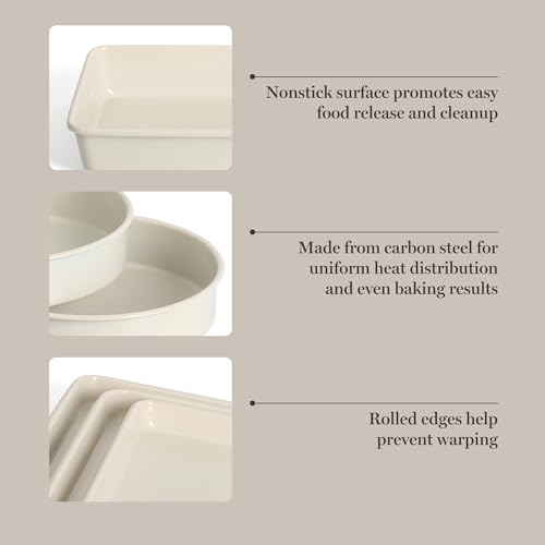 Martha Stewart Gallen 10 Piece Baking Pans Ceramic PFA Free Non Toxic Non Stick Bakeware Set - Linen White