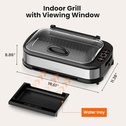 Electactic Smokeless Electric Grill & Griddle for Indoor Cooking, Nonstick Contact Grill with 6-Level Temperature Control, Dishwasher Safe Plates, Auto Shut-Off, Ideal for Kitchen, Apartment, Home