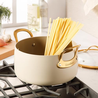 Bloomhouse - Two Time Oprah's Favorite Things Winner - 6 Quart Heavy Duty Aluminum Premium PFA Free Ceramic Nonstick Dutch Oven Pot with Lid - Almond Cream w/Gold Handle