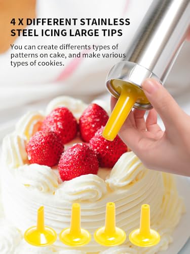 Professional Aluminum Cookie Press Set with 20 Discs & 4 Nozzles - Heavy Duty Cookie Gun for Baking, Decorating - Ideal for Home & Commercial Use