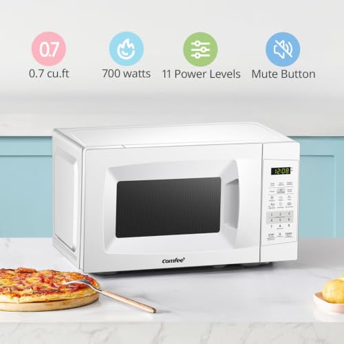 COMFEE' Countertop Microwave Oven, 0.7 Cu.Ft, 700W,Pearl White, ECO Mode