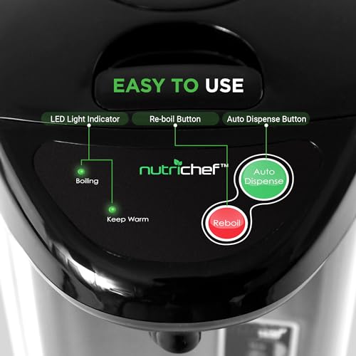 NutriChef Hot Water Urn Pot Insulated Stainless Steel,Auto & Manual Dispense,Auto Boiler,Safety Lock Shutoff 3.38 QT /3.2L - Auto Boiler Shut Off - PKWK43