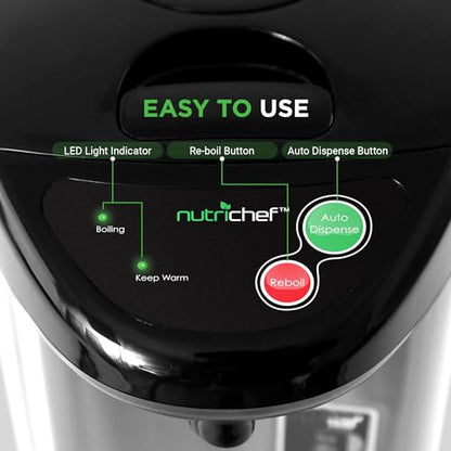 NutriChef Hot Water Urn Pot Insulated Stainless Steel,Auto & Manual Dispense,Auto Boiler,Safety Lock Shutoff 3.38 QT /3.2L - Auto Boiler Shut Off - PKWK43