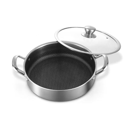 Toutrop Saute Pan,10 Inch Nonstick Deep Frying Pan,316L Stainless Steel Sauté Pan with Lid,Induction Cooking Pan,PFOA Free Cookware,Dishwasher & Oven Safe