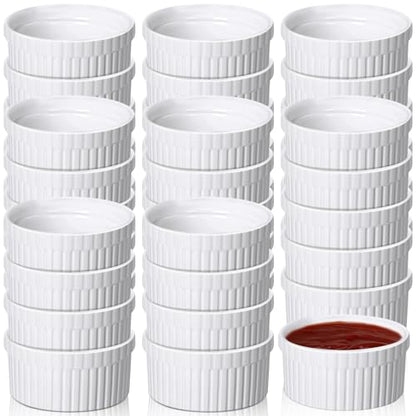 Ziliny 36 Pcs Mini Ramekins 2 oz Porcelain Souffle Oven Dishwasher Safe Small Ceramic Baking Dipping Sauce Ramekins for Charcuterie Board Creme Brulee Dishes Condiment Sauce Dipping Cups