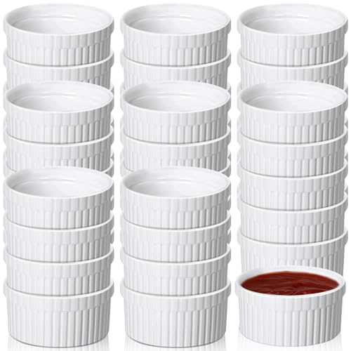 Ziliny 36 Pcs Mini Ramekins 2 oz Porcelain Souffle Oven Dishwasher Safe Small Ceramic Baking Dipping Sauce Ramekins for Charcuterie Board Creme Brulee Dishes Condiment Sauce Dipping Cups