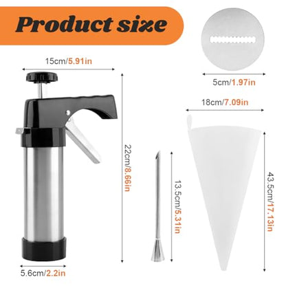 Stainless Steel Churro Maker Machine with 8 Discs Nozzles and 8 Piping Tips Cleaning Brush & Filling Piping Bag,maquina Para Hacer Churro cookie press