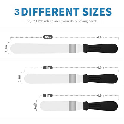 3 PCS Icing Spatulas, Offset Spatula, Stainless Steel Cake Decorating Spatulas Set 6/8/10 inch Professional Angled Cake Spatula Plastic Frosting Handle for Home, Kitchen or Bakery by XEKIGU