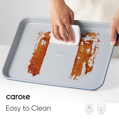CAROTE 3-Piece Baking Pan Set - Bakeware Set, Baking Sheet Set Including 13 Inch 15 Inch 17 Inch Sheet Pan, Cookie Sheet for Baking, Royal Violet, Blue & Grey