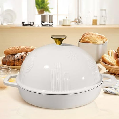 Flavehc Bread Oven Cast Iron Bread Dutch Oven with Cloche Lid for Bread Baking Darkcyan Enameled Cast Iron Bread Oven with Dome Lid for Sourdough, 9.8 Inches