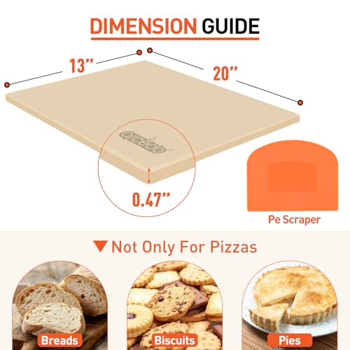 Arcedo Pizza Stone for Grill 20 x 13.5 Inch, Rectangular Large Baking Stone for Bread Thermal Shock Resistant BBQ Grilling Pizza Pan Cordierite Oven Cooking Pan With PE Scraper