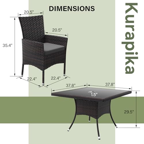 Kurapika 15-Piece Patio Furniture Outdoor Dining Set, Wicker Rattan Patio Dining Table and Chairs Set, Square Tempered Glass Tabletop with Umbrella Hole and 12 Chair Set, Grey