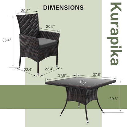 Kurapika 15-Piece Patio Furniture Outdoor Dining Set, Wicker Rattan Patio Dining Table and Chairs Set, Square Tempered Glass Tabletop with Umbrella Hole and 12 Chair Set, Grey