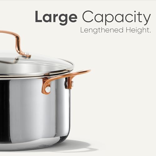 CAROTE 6 Qt Tri-Ply Stainless Steel Stockpot, Non-Toxic Stock Pot with Lid, Soup Pot for Pasta, Even Heating, Oven Safe, Induction, Ceramic and Gas Cooktops Compatible, Sliver