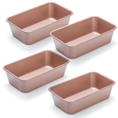 Elsjoy 4 Pack Non-Stick Loaf Pan, 9.5 x 5.5 Inch Champagne Bread Loaf Pans Carbon Steel Bread Tin Set for Baking, Metal Bakeware for Bread, Meatloaf, Cake