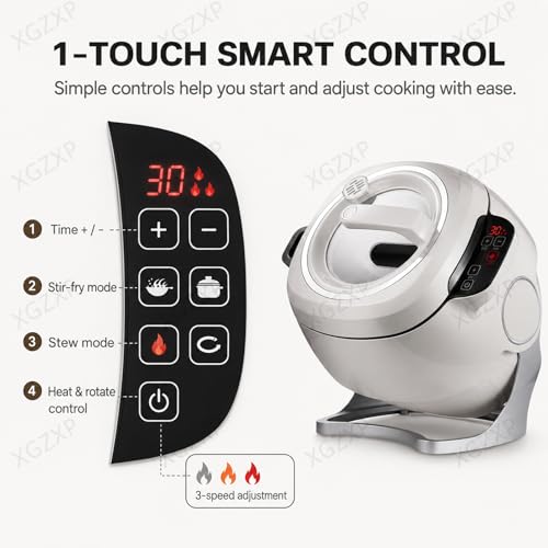 Vhewq Auto Cooking Wok Fried Rice Machine, 6L Intelligent Automatic Cooking Machine, 360° Rotating with Smart Touch Screen, 1 Click Smart Star 3 Speed Adjustable for Home & Restaurant Kitchen