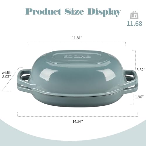EDGING CASTING Enameled Cast Iron Oval Dutch Oven Pot with Lid, Dutch Oven for Sourdough Bread Baking, Bread Oven, Bread Dutch Oven, Oval Bread Pan, 5qt, Seasalt