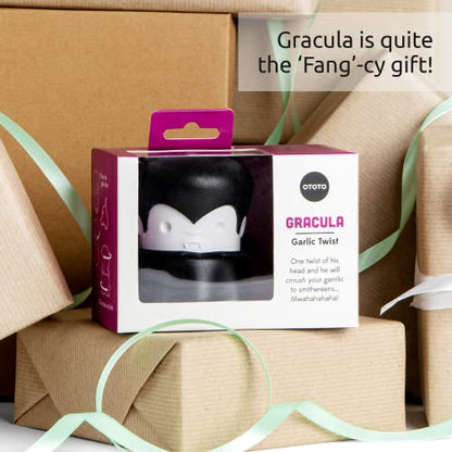 OTOTO Gracula Garlic Crusher, Garlic Mincer, Also for Ginger, Nuts, Chili, Herbs - Twist Top Mincer & Easy Squeeze Manual Press Peeler, Goth Gifts