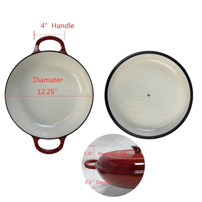 Kookantage 3.5 Quarts Enameled Cast Iron Braiser, Non Stick Enameled Cast Iron Casserole Skillet with Lid, Heavy Duty and Dual Handles Pan for Oven, Stove, Grill,Cook, Bake.
