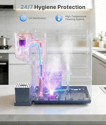 EXNOS 3-in-1 Water Dispenser with Ice Maker - Hot/Cold/Warm Water, Adjustable Water Volume, Countertop, Compact Coffee Brewer for Home & Office, Deep Navy