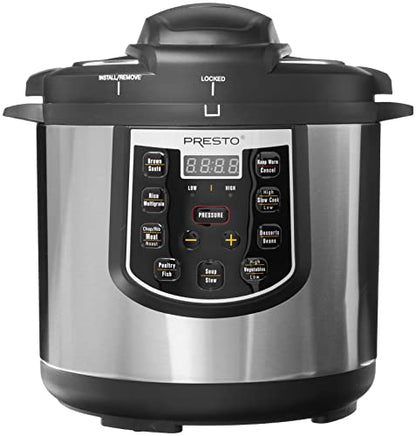 Presto 02141 6-Quart Electric Pressure Cooker, Black, Silver, Stainless steel