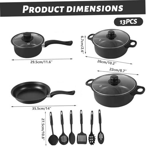 Non Stick Pots and Pans Set 13 Piece Cookware Set with Frying Pans Saucepan Lids Spoon Spatula and Accessories for Home Kitchen Cooking Non Stick Cookware for Daily Use
