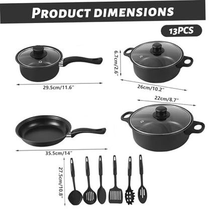 Non Stick Pots and Pans Set 13 Piece Cookware Set with Frying Pans Saucepan Lids Spoon Spatula and Accessories for Home Kitchen Cooking Non Stick Cookware for Daily Use