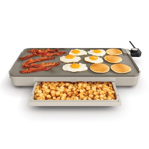 bella 12 x 22 Electric Griddle with Warming Tray, Ceramic Nontoxic, Oatmilk