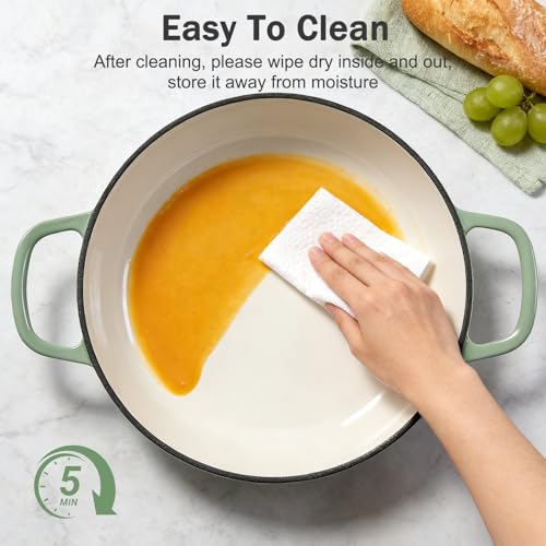 NSIRONS Enameled Cast Iron Dutch Oven, 3.8 Quart Dutch Oven Pot with Lid, Shallow Cast Iron Braiser with Handles, Oven Safe up to 500°F (Pistachio Green)