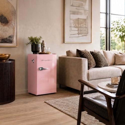 Frigidaire EFR376 Retro Bar Fridge Refrigerator with Side Bottle Opener, 3.2 cu. Ft, Pink/Coral