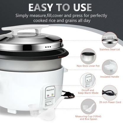 Heromind Commercial Rice Cooker 90-Cup, 16Qt Large Capacity Cooker