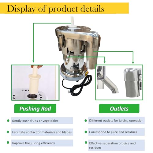 DINENOVATE Commercial Centrifugal Juicer Machine 750W, Stainless Steel Electric Fruit & Vegetable Juice Extractor with Automatic Pulp Separation (11-30 lb/min) for Restaurant & Bar