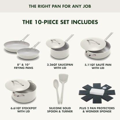 GreenPan Nova 10-Piece Cookware Pots & Pans Set, Oprah’s Favorite Things 2024, PFAS-Free Ceramic Nonstick, Fry, Sauté, Stockpot, Utensils, Lids, Induction Suitable, Dishwasher & Oven Safe, Cream White