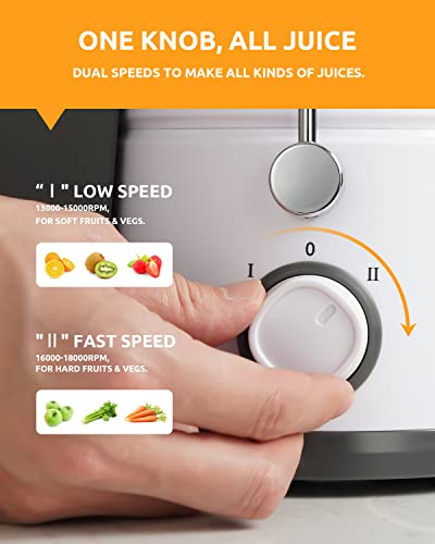 GDOR 800W Juicer Machine, 3” Wide Feed Chute, Dual-Speed Centrifugal Juicer for Fruits & Vegetables, Anti-Drip Function, BPA-Free, Easy to Clean with Brush, White