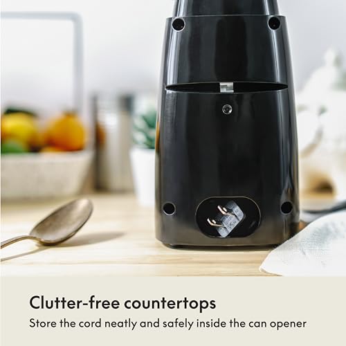 bella Electric Can Opener and Knife Sharpener, Removable Cutting Lever, Cord Storage, Stainless Steel Blade, Black