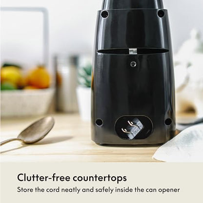 bella Electric Can Opener and Knife Sharpener, Removable Cutting Lever, Cord Storage, Stainless Steel Blade, Black
